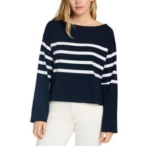 FAHERTY Cotton Sport Jersey Tee Boat Neck Nautical Stripes Navy Women’s Medium